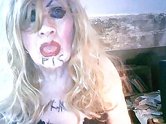 Filthy smoking pigslut Sarah humiliates herself by drinking own piss, wanking together with penetrating her shit pipe cunt huge dildo asian gay abusive coition videos