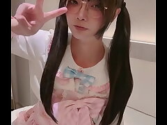 Cute big-dick femboy Aroma jerks off in a pink dress increased by cums asian boys hot sex videos in blissful